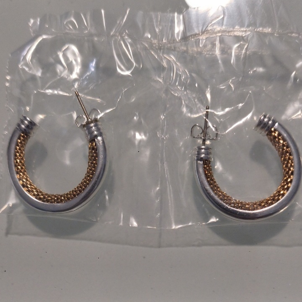 Avon Silver and Gold Tone Hoop Earrings